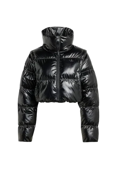 Adidas Originals Shiny Black Convertible Cropped Puffer Jacket