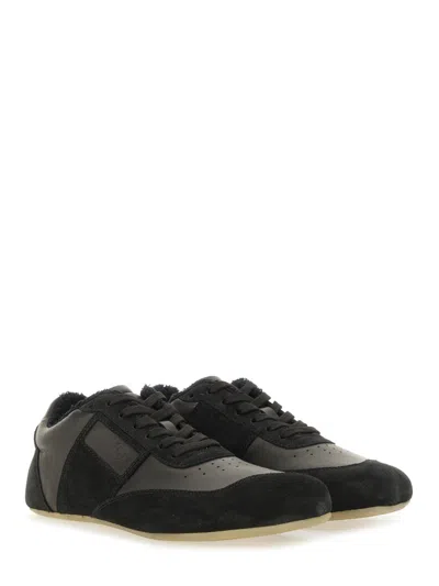 Mm6 Maison Margiela Contemporary Black Leather And Suede Sneakers With Square Toe