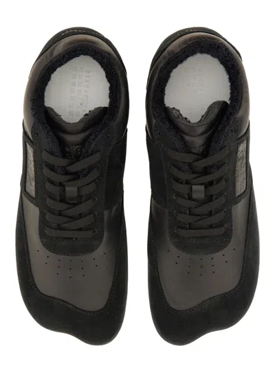 Mm6 Maison Margiela Contemporary Black Leather And Suede Sneakers With Square Toe
