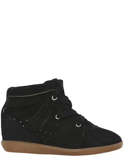 Isabel Marant Bobby Suede Wedge Sneakers In Black