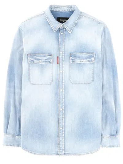 Dsquared2 Shirt Collared Design Buttoned Cuffs Pockets In Blue