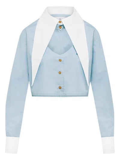 Vivienne Westwood Heart Cut Cropped Shirt Long Sleeves Buttons In Blue