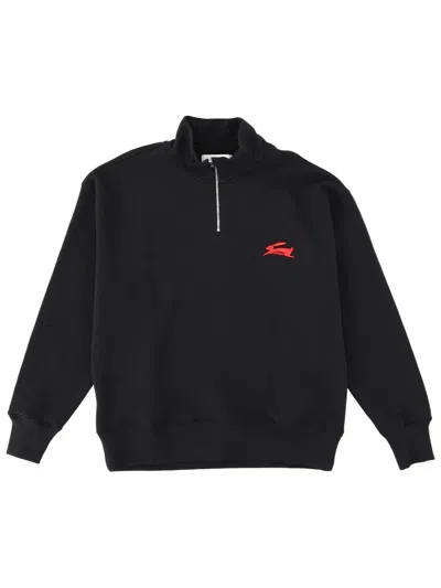 Msgm Quarter-zip Rabbit Sweatshirt In Black