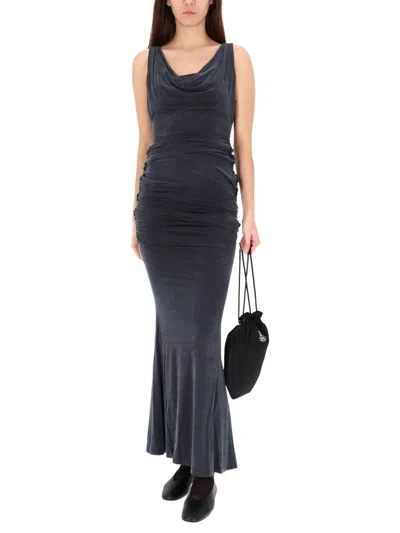 Vivienne Westwood Long Ginnie Pencil Dress Fluid Viscose Satin Black 40 Women