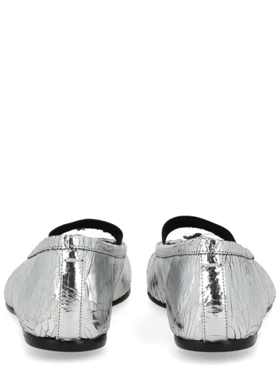 Maison Margiela Tabi Split-toe Metallic Cracked-leather Ballet Flats In Silver
