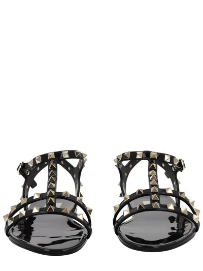 Valentino Garavani Rockstud Rubber Sandals Ankle Strap Design In Black