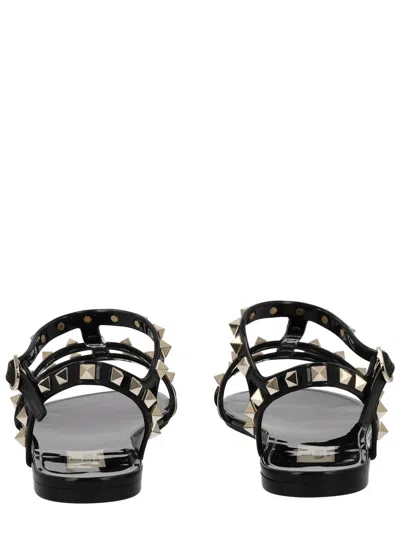 Valentino Garavani Rockstud Rubber Sandals Ankle Strap Design In Black