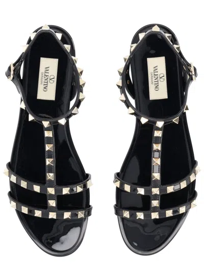 Valentino Garavani Rockstud Rubber Sandals Ankle Strap Design In Black