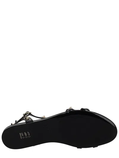Valentino Garavani Rockstud Rubber Sandals Ankle Strap Design In Black