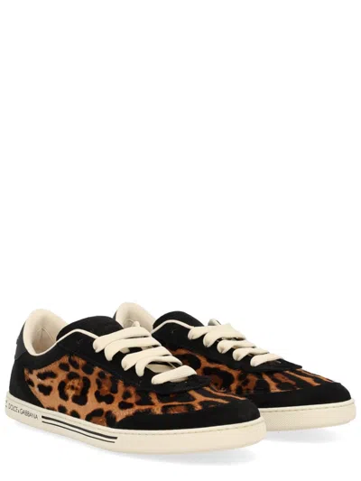 Dolce & Gabbana Saint Tropez Light Suede-trimmed Calf Hair Sneakers In Black