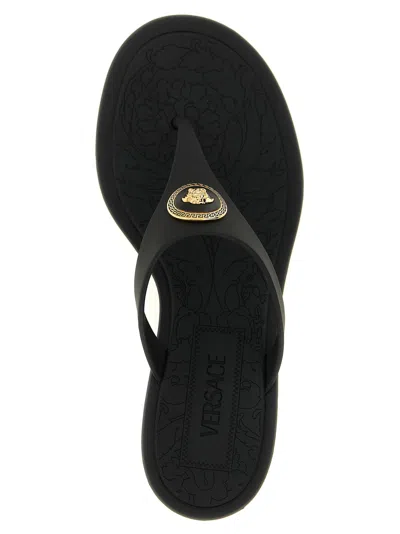 Versace Kitten Heel Thong Sandals With Medusa Detail In Black