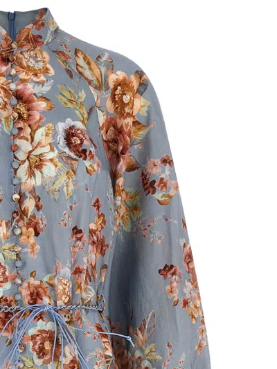Zimmermann Womens Chambray Floral Billow Long-sleeve Linen Maxi Dress Xxs In Blue