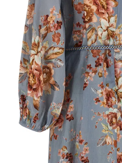 Zimmermann Womens Chambray Floral Billow Long-sleeve Linen Maxi Dress Xxs In Blue