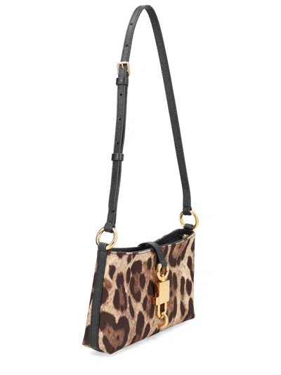 Dolce & Gabbana Lock Leather-trimmed Leopard-print Satin-twill Shoulder Bag In Multi
