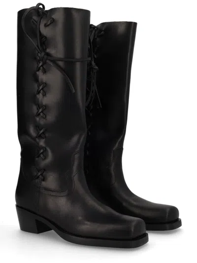 Paris Texas Black Calf Leather Bos Taurus Lace-up Boots In Multi