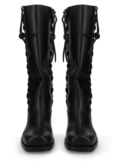 Paris Texas Black Calf Leather Bos Taurus Lace-up Boots In Multi