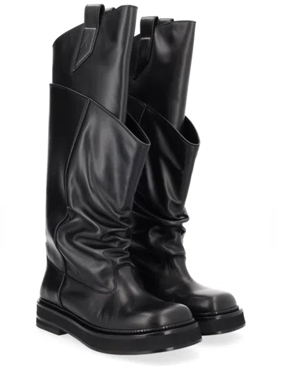 Attico Passeggiata Black Boots With Heel-tab And Rubber Sole In Leather Woman