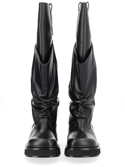 Attico Passeggiata Black Boots With Heel-tab And Rubber Sole In Leather Woman