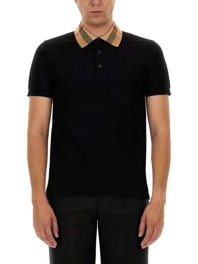 Burberry Piquet Polo Shirt With Check Collar Man In Multi