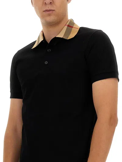 Burberry Piquet Polo Shirt With Check Collar Man In Multi