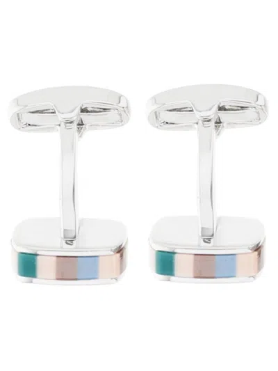 Paul Smith Striped-pattern Cufflinks In Silver