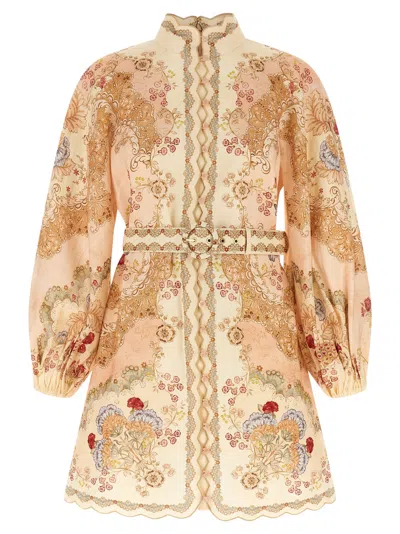 Zimmermann Daylight Multicolor Midi Dress With Long Puffed Sleeves And All-over Floral Print In Linen Woman In Yellow