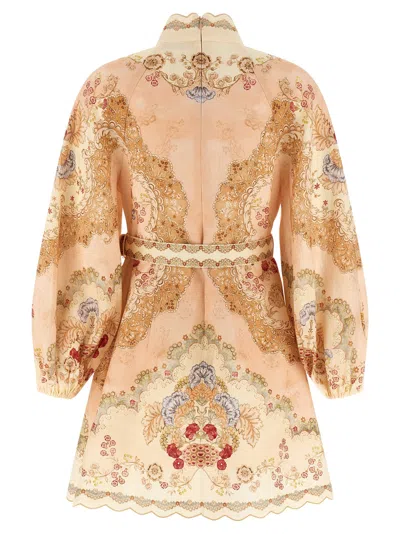 Zimmermann Daylight Multicolor Midi Dress With Long Puffed Sleeves And All-over Floral Print In Linen Woman In Yellow