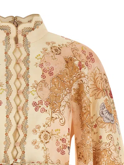 Zimmermann Daylight Multicolor Midi Dress With Long Puffed Sleeves And All-over Floral Print In Linen Woman In Yellow
