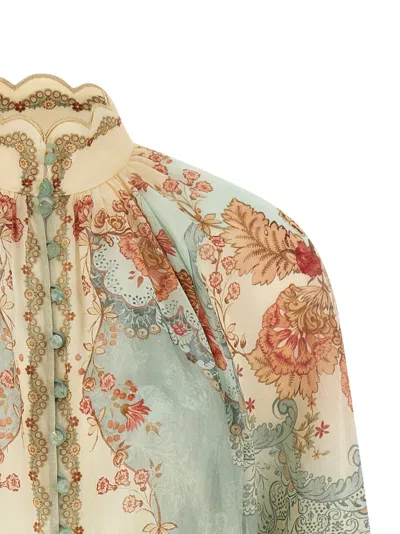 Zimmermann Womens Wallpaper Floral Mint Daylight Balloon-sleeves Woven Blouse Xs In Multi