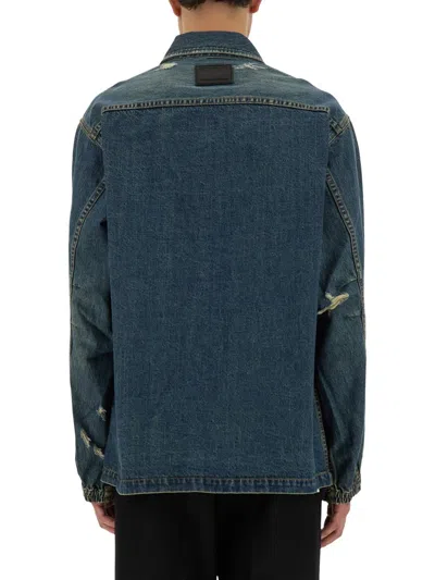 Helmut Lang Distressed Chest Pocket Long Sleeve Jacket In Blue