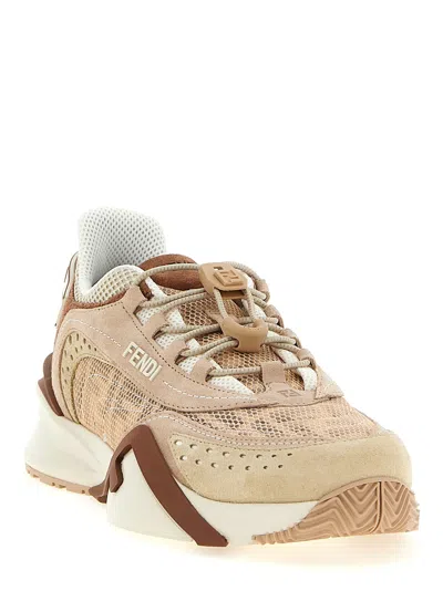 Fendi Mesh Flow Sneakers Perforated Design Pull Tab In Neutral
