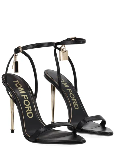 Tom Ford Black Sandals With Metal Heel And Padlock In Leather Woman In Black