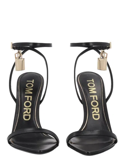 Tom Ford Black Sandals With Metal Heel And Padlock In Leather Woman In Black