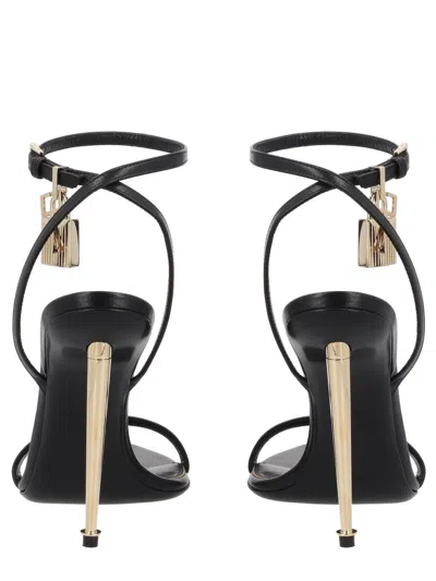 Tom Ford Black Sandals With Metal Heel And Padlock In Leather Woman In Black