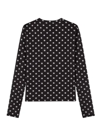 Ganni Sheer Polka Dot Long Sleeve Crew Sweater In Multi
