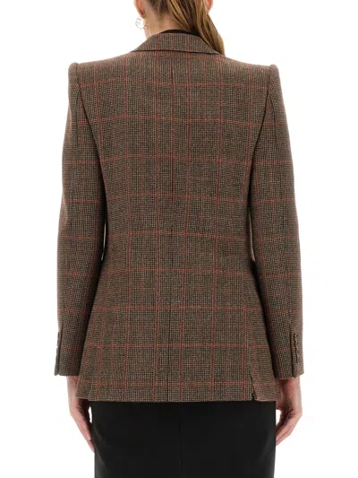 Chloé Slim Fit Plaid Wool Tailored Jacket In Brown