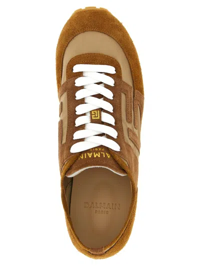 Balmain Beige Calf Leather Bos Taurus Athletic Sneakers In Brown