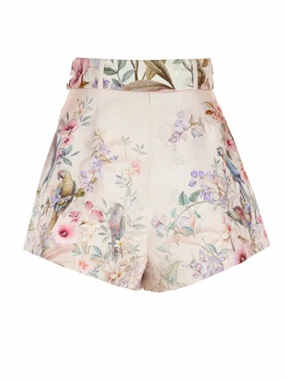 Zimmermann Rebellion Multicolor Shorts With Bow On The Front And All-over Floral Motif In Cotton And Silk Woman