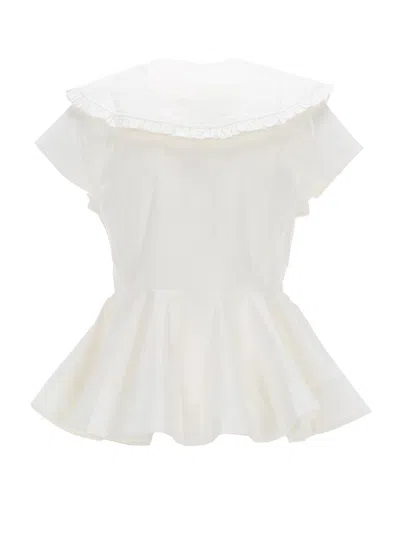 Ganni Peplum Top Short Sleeves Ruffled Collar In Neutral