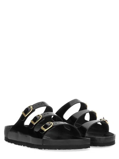 Birkenstock Black Sandals With Adjustable Straps And Gold-tone Buckles
