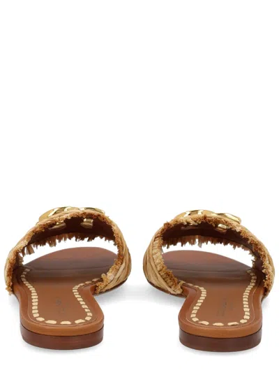 Dolce & Gabbana Dg Raffia-effect Slides In Gold