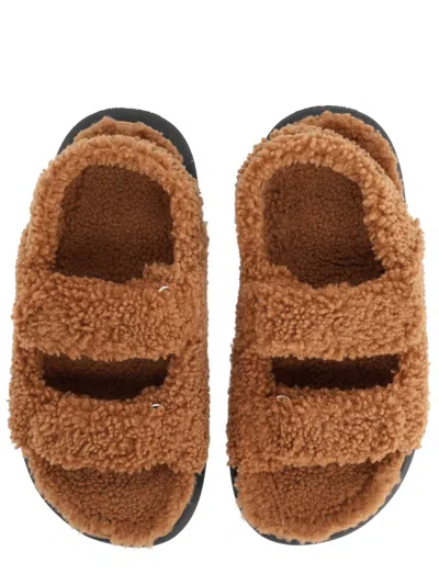 Moon Boot Shearling Sandals With Thick Sole In Brown