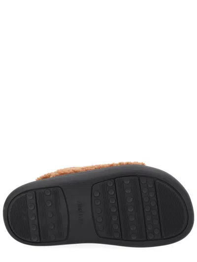 Moon Boot Shearling Sandals With Thick Sole In Brown