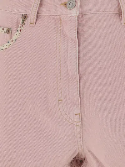Valentino Knee Length Shorts Frayed Hem Floral Pockets Belt Loops In Pink