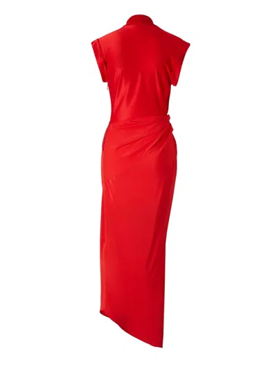 Victoria Beckham Womens Cardinal Red Asymmetric Plunge Stretch-woven Maxi Dress