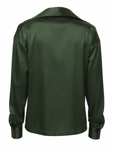 Tom Ford Stretch Silk Satin Polo With Tonal Tf Embroidered Logo Clothing In Green