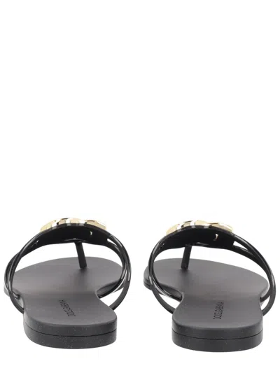 Dolce & Gabbana Black Thong Sandals With Logo Plaque On The Front In Rubber Woman