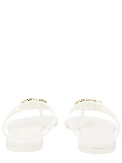 Dolce & Gabbana White Thong Sandals With Logo Plaque On The Front In Rubber Woman In Multi