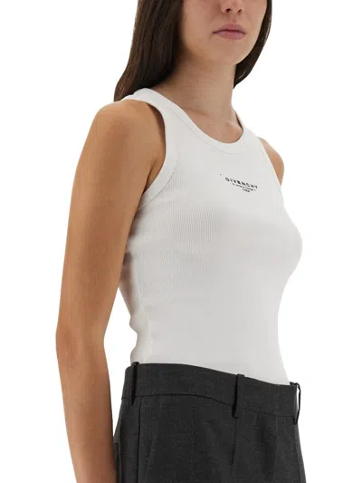 Givenchy White Sleeveless Top With Logo Lettering On The Front In Cotton Stretch Woman In White