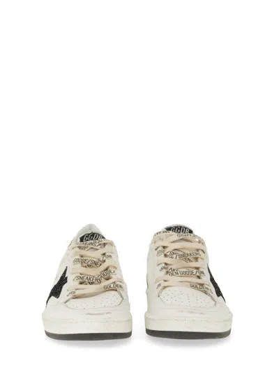Golden Goose Ballstar White Low Top Sneakers With Glittered Star Patch On The Side And Glittered Heel With Logo L
